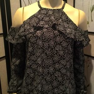 MICHAEL Michael Kors Black/White Cold Shoulder Top